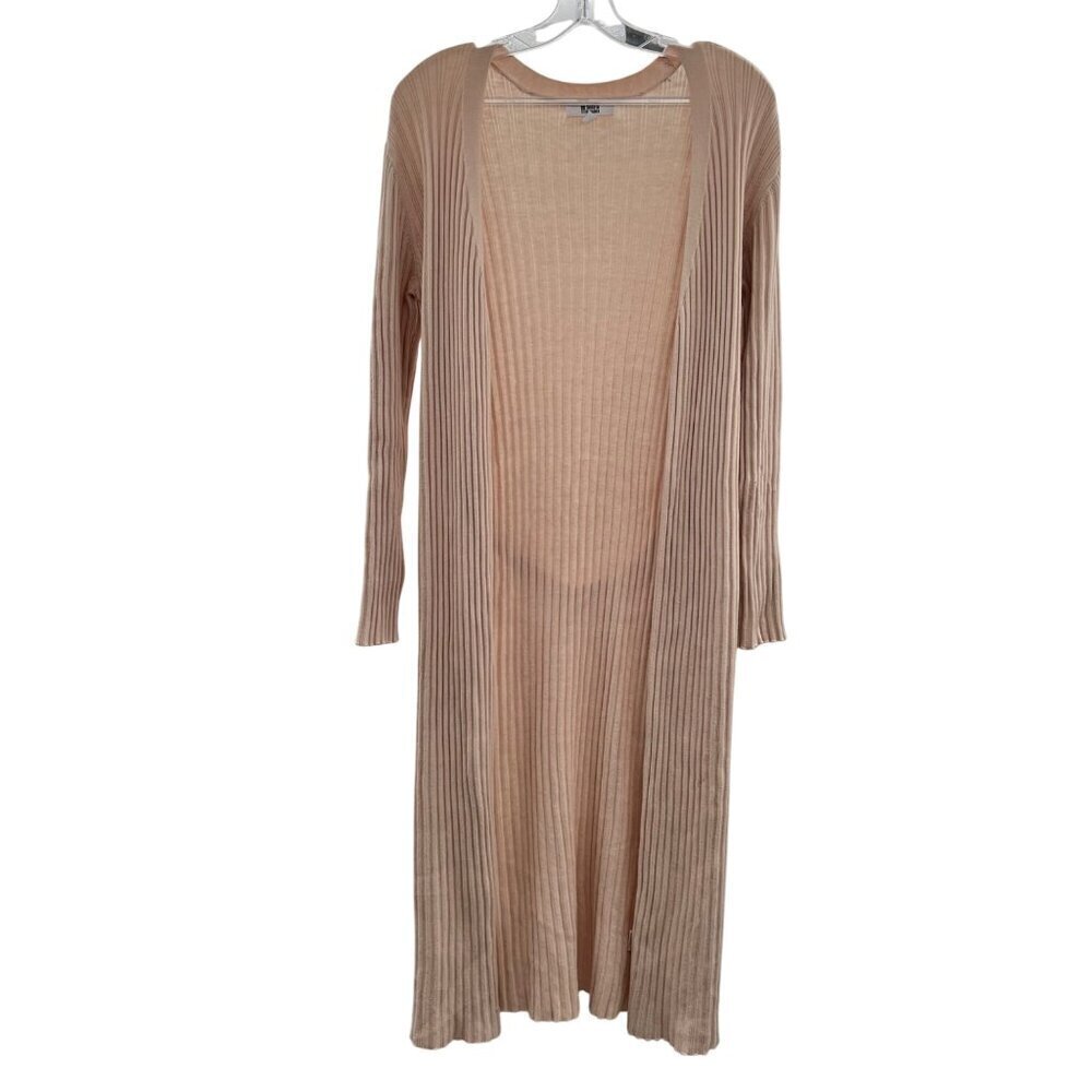 BB Dakota Women's Ribbed Duster Cardigan Open Front Belted Blush Size Small